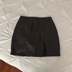 Windsor Dark Brown Leather Skirt with Slit